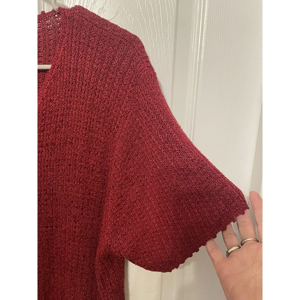 Sag Harbor XL Silk Rayon Cardigan Red Short Sleeve Button Front Knit Sweater